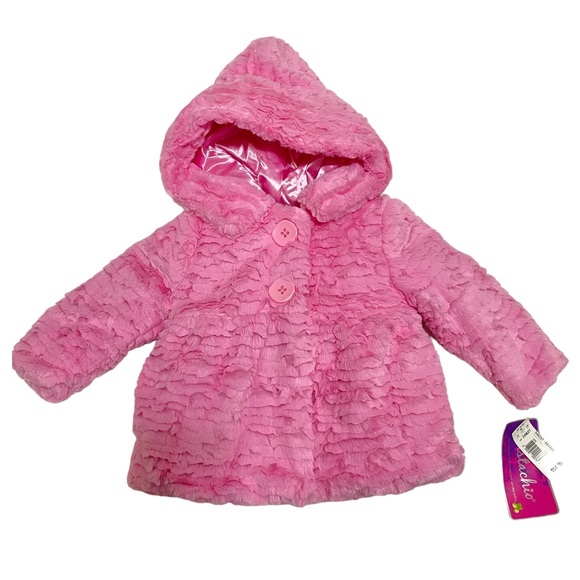 Vintage New Toys R Us 24m 2T Pistachio Zipper Reversible Pink Faux Fur Jacket - Picture 1 of 16